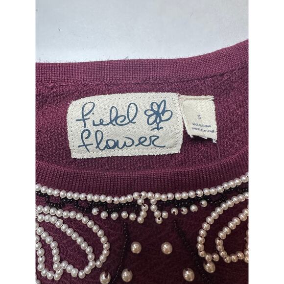Anthropologie Field Flower Pearled Bow Beaded Sweater Maroon Wool Blend Size S - Picture 6 of 8